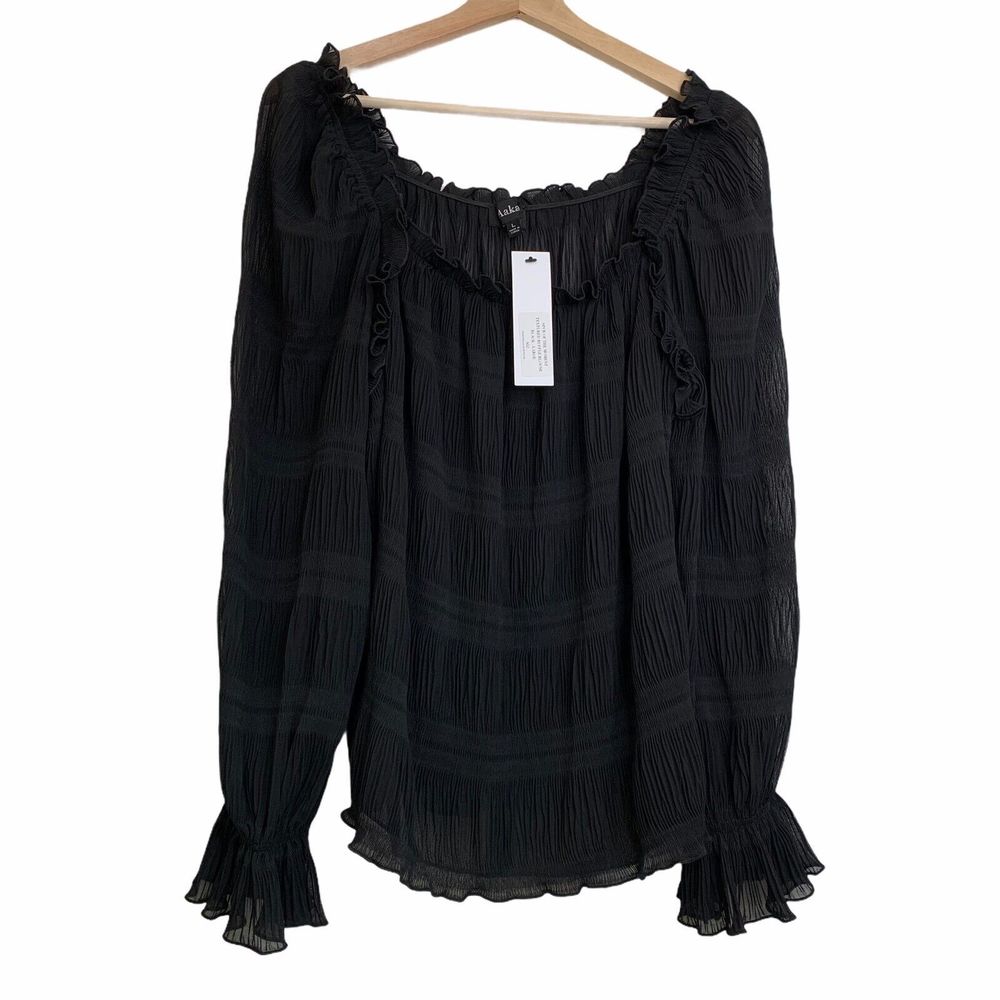 Vici Black Ruffled Long-Sleeve Peasant Blouse